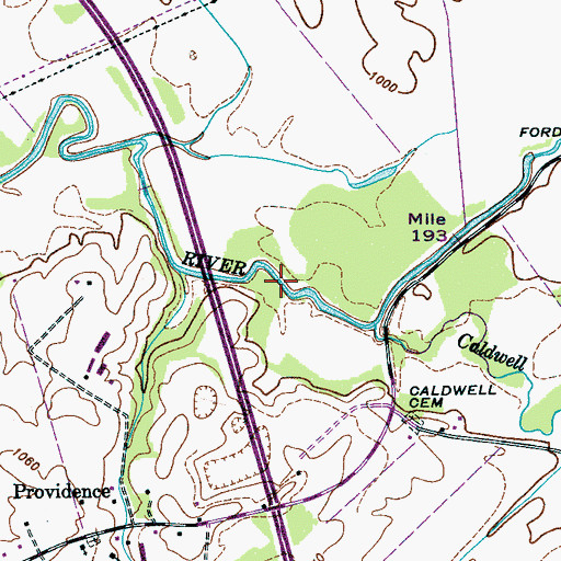 Topographic Map of Caldwells Bridge (historical), TN
