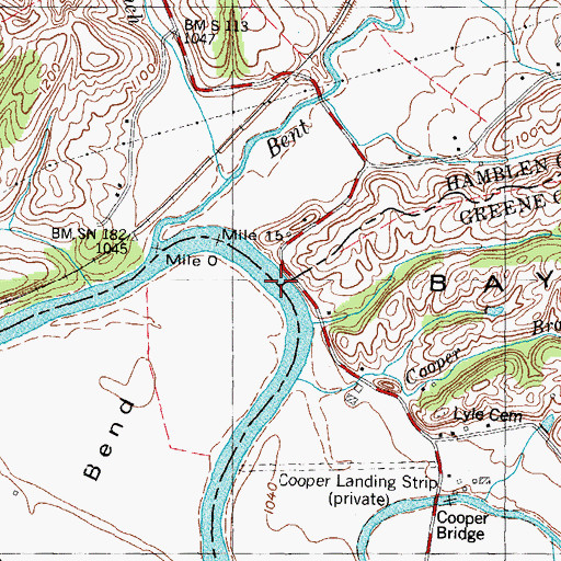Topographic Map of Hills Shoals, TN