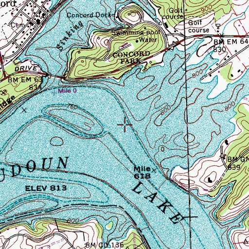 Topographic Map of Turkey Creek Shoals, TN