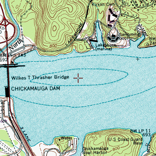 Topographic Map of Chickamauga Island (historical), TN