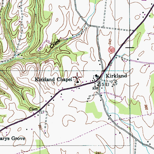 Topographic Map of Kirkland Chapel Cemetery, TN