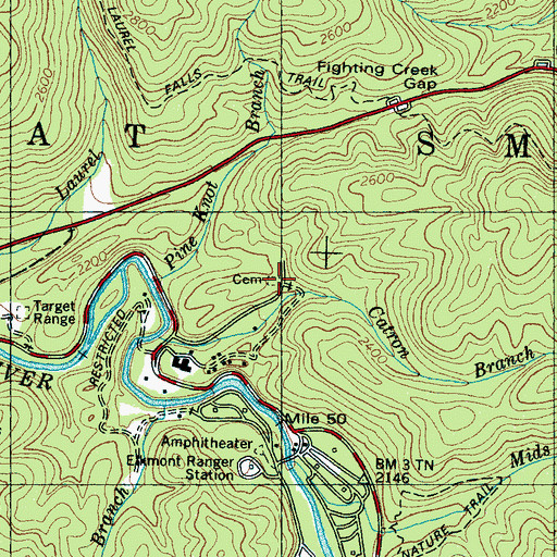 Topographic Map of Elkmont - Wonderland Cemetery, TN