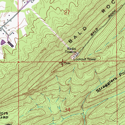 Topographic Map of Bald Rock Mountain, AL