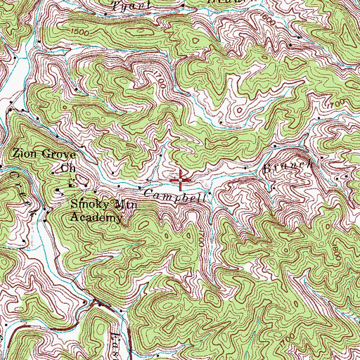 Topographic Map of Zion Grove Cemetery, TN