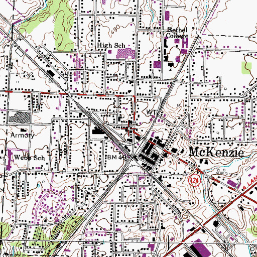 Topographic Map of McKenzie Cumberland Presbyterian Church, TN