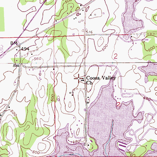 Topographic Map of Coosa Valley Church of Christ, AL