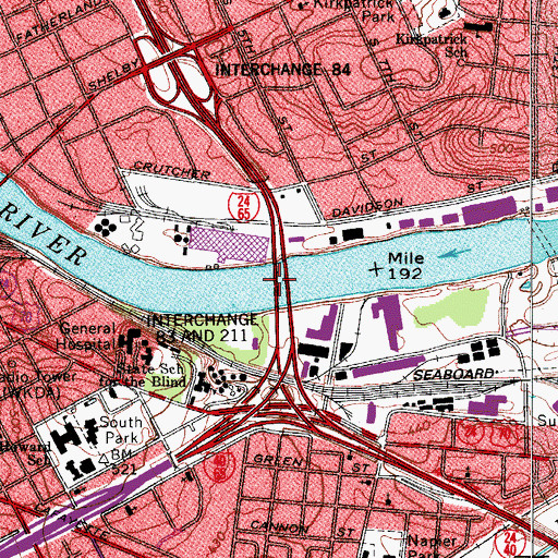 Topographic Map of Evans Memorial Bridge, TN
