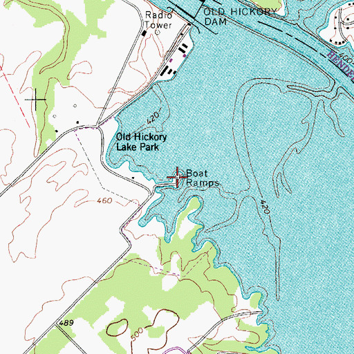 Topographic Map of Old Hickory Beach Access Area, TN