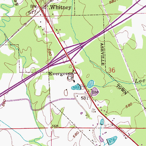 Topographic Map of Evergreen Church, AL