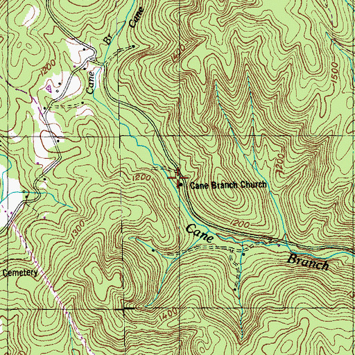 Topographic Map of Caney Branch Cemetery, TN