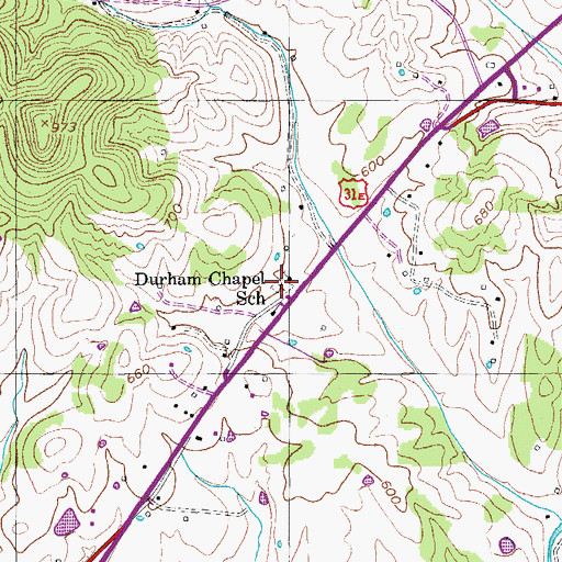 Topographic Map of Durham Chapel Cemetery, TN