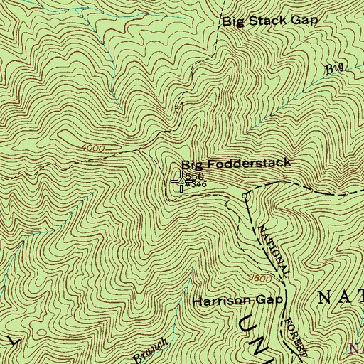 Topographic Map of Big Fodderstack, TN