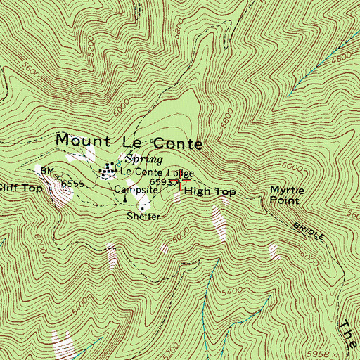 Topographic Map of Mount Le Conte, TN