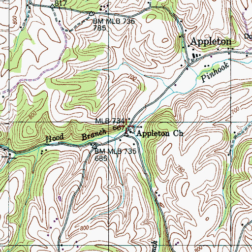 Topographic Map of Hood Hollow, TN