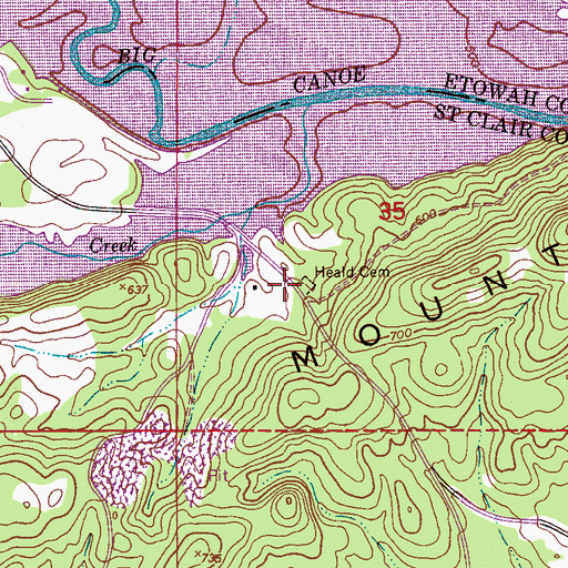 Topographic Map of Heald Cemetery, AL