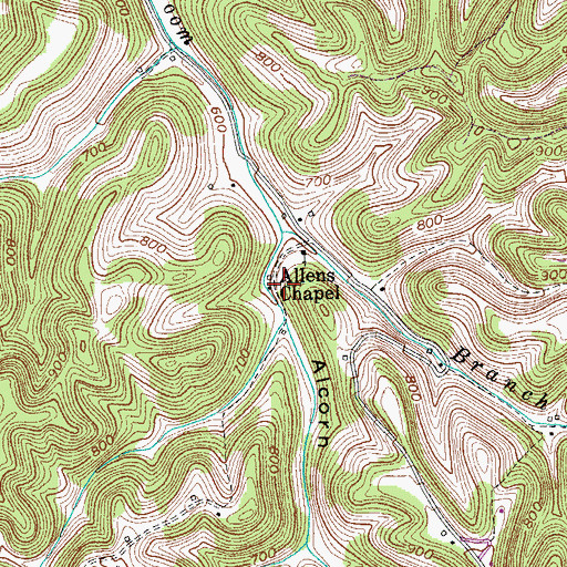 Topographic Map of Alcorn Hollow Branch, TN