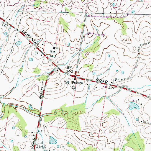 Topographic Map of Saint Peters, TN