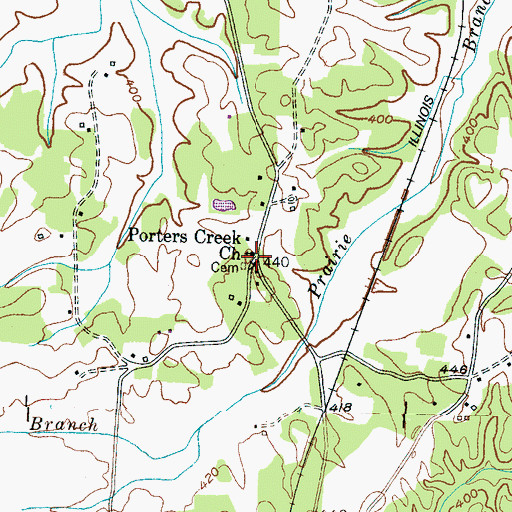 Topographic Map of Porters Creek, TN