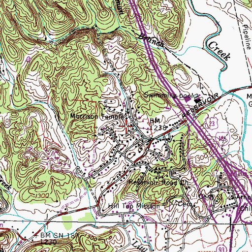 Topographic Map of Reservoir Road Area, TN