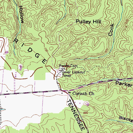 Topographic Map of Dover Lookout Tower, TN