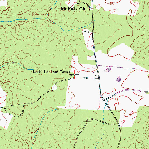 Topographic Map of Lutts Lookout Tower, TN