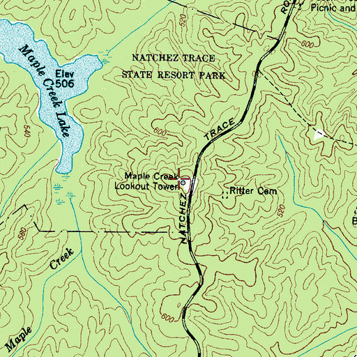 Topographic Map of Maple Creek Lookout Tower, TN