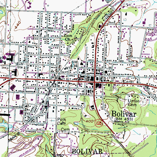 Topographic Map of Bolivar Methodist Church, TN