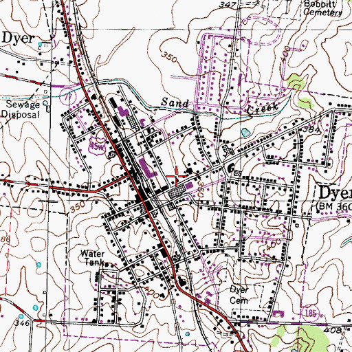 Topographic Map of First Presbyterian Church of Dyer, TN