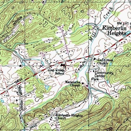Topographic Map of Gap Creek Elementary School, TN