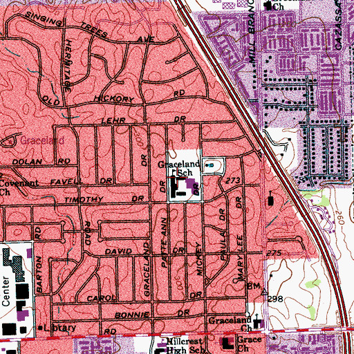 Topographic Map of Graceland Junior High School, TN