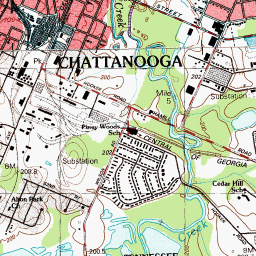 Topographic Map of Piney Woods Elementary School, TN
