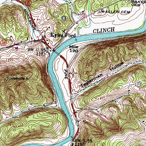 Topographic Map of Kyles Ford Division (historical), TN