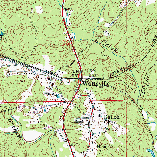 Topographic Map of Wattsville, AL