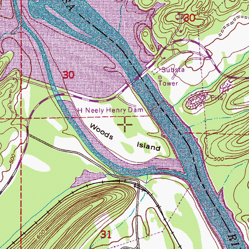 Topographic Map of Woods Island, AL