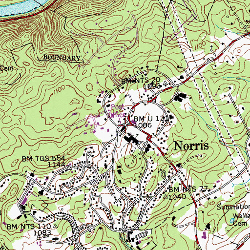 Topographic Map of Norris Post Office, TN