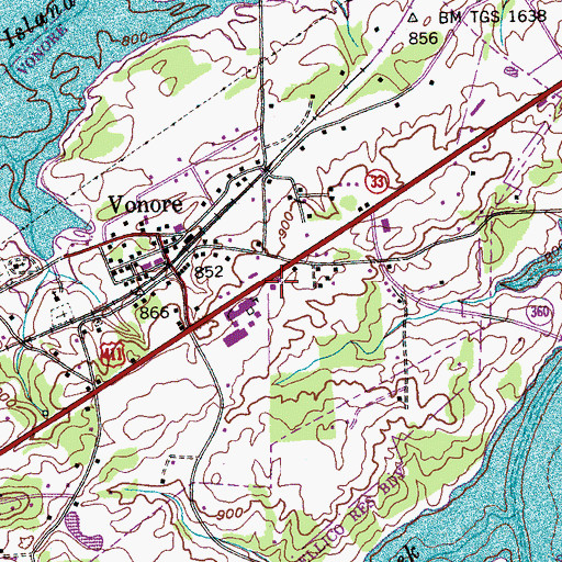 Topographic Map of Vonore Post Office, TN