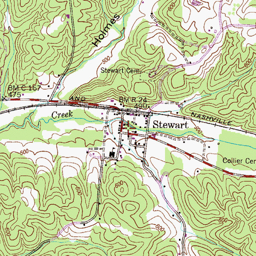 Topographic Map of Stewart Post Office, TN