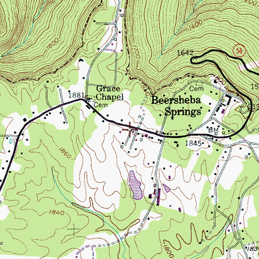 Topographic Map of Beersheba Springs Post Office, TN