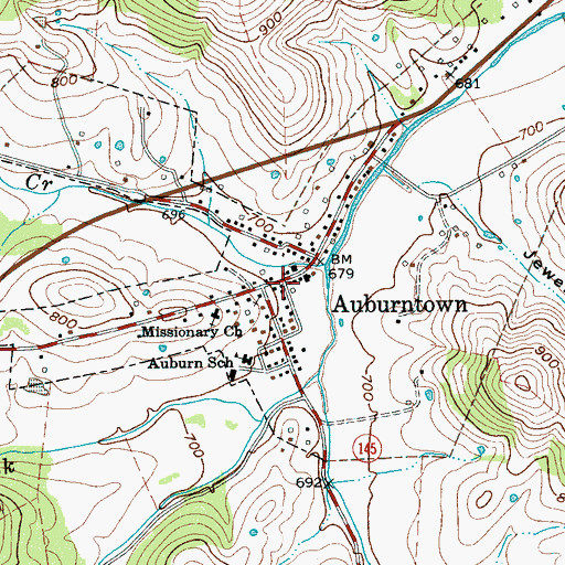 Topographic Map of Auburntown Post Office, TN