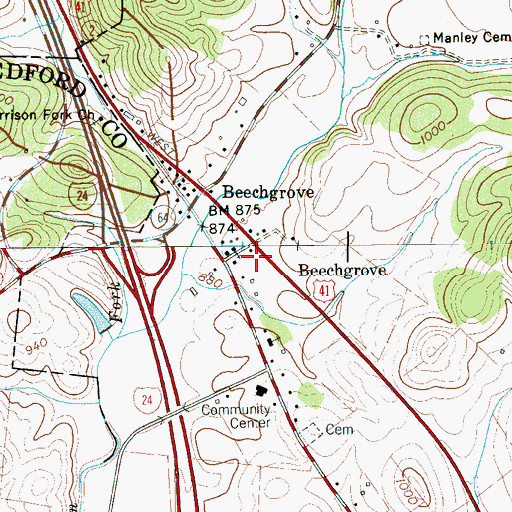 Topographic Map of Beechgrove Post Office, TN
