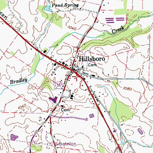 Topographic Map of Hillsboro Post Office, TN