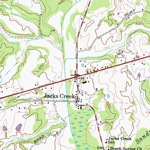 Topographic Map of Jacks Creek Post Office, TN