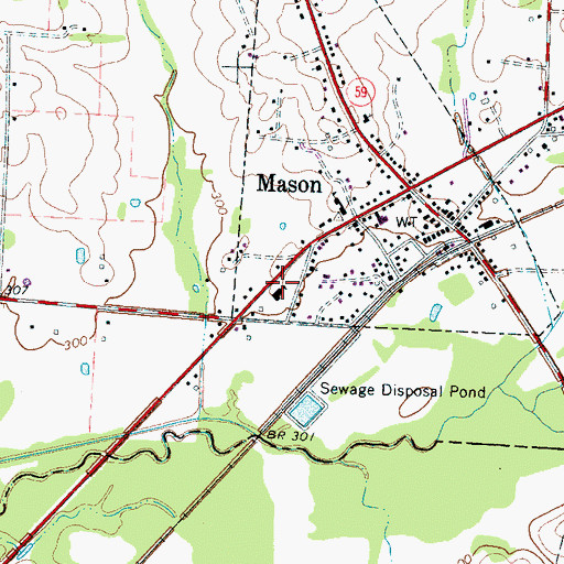 Topographic Map of Mason Post Office, TN
