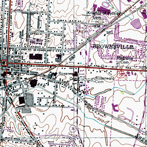 Topographic Map of Brownsville Post Office, TN
