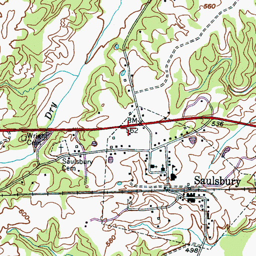 Topographic Map of Saulsbury Post Office, TN