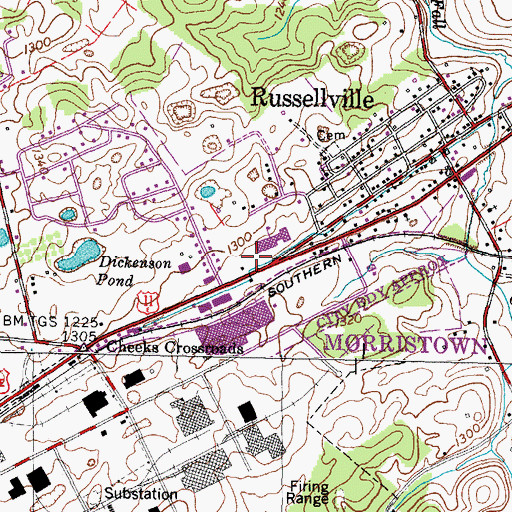 Topographic Map of Russellville Post Office, TN