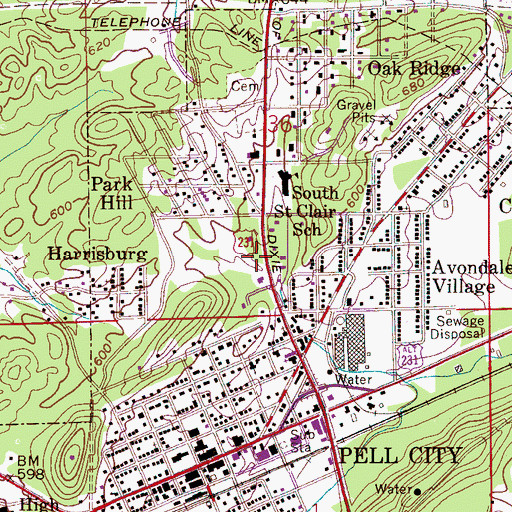Topographic Map of Pell City Plaza Shopping Center, AL