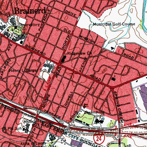 Topographic Map of Brainerd Post Office, TN