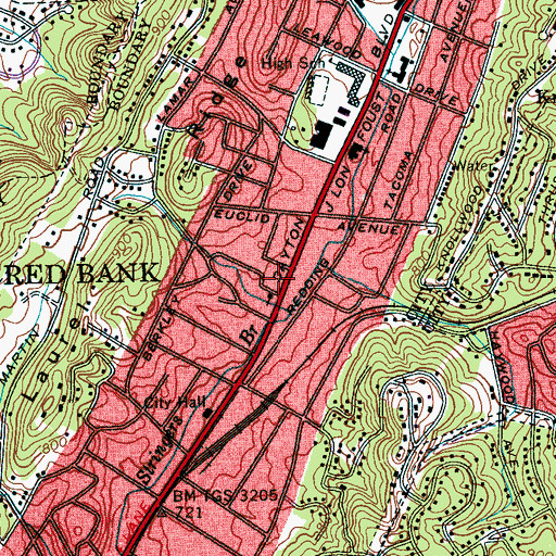 Topographic Map of Red Bank Post Office, TN