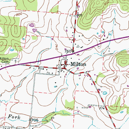 Topographic Map of Milton Post Office, TN